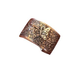 Boho Silver Embossed Design Butterfly Cuff Ring